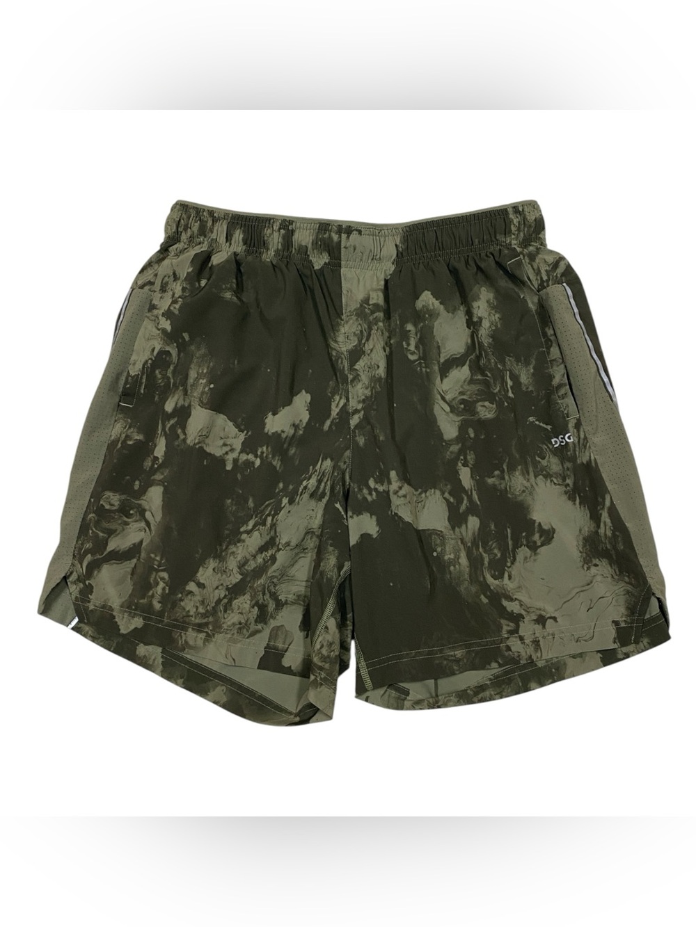 DSG Men’s Olive Green Marble-Print Athletic Shorts Size M